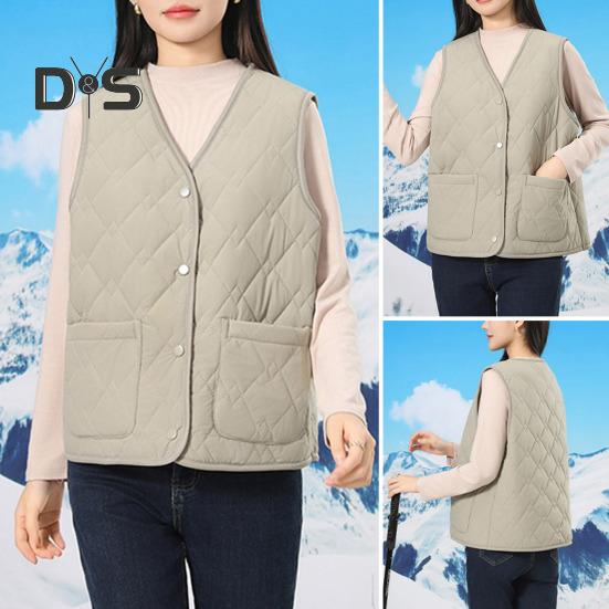 Women Fall Winter Waistcoat Sleeveless V Neck Single Breasted Thick Padded Warm Solid Color Casual Windproof Soft Lady Vest Coat