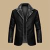 Men's Leather Business Jacket With Plush Velvet And Large Lapel Suit Leather Jacket