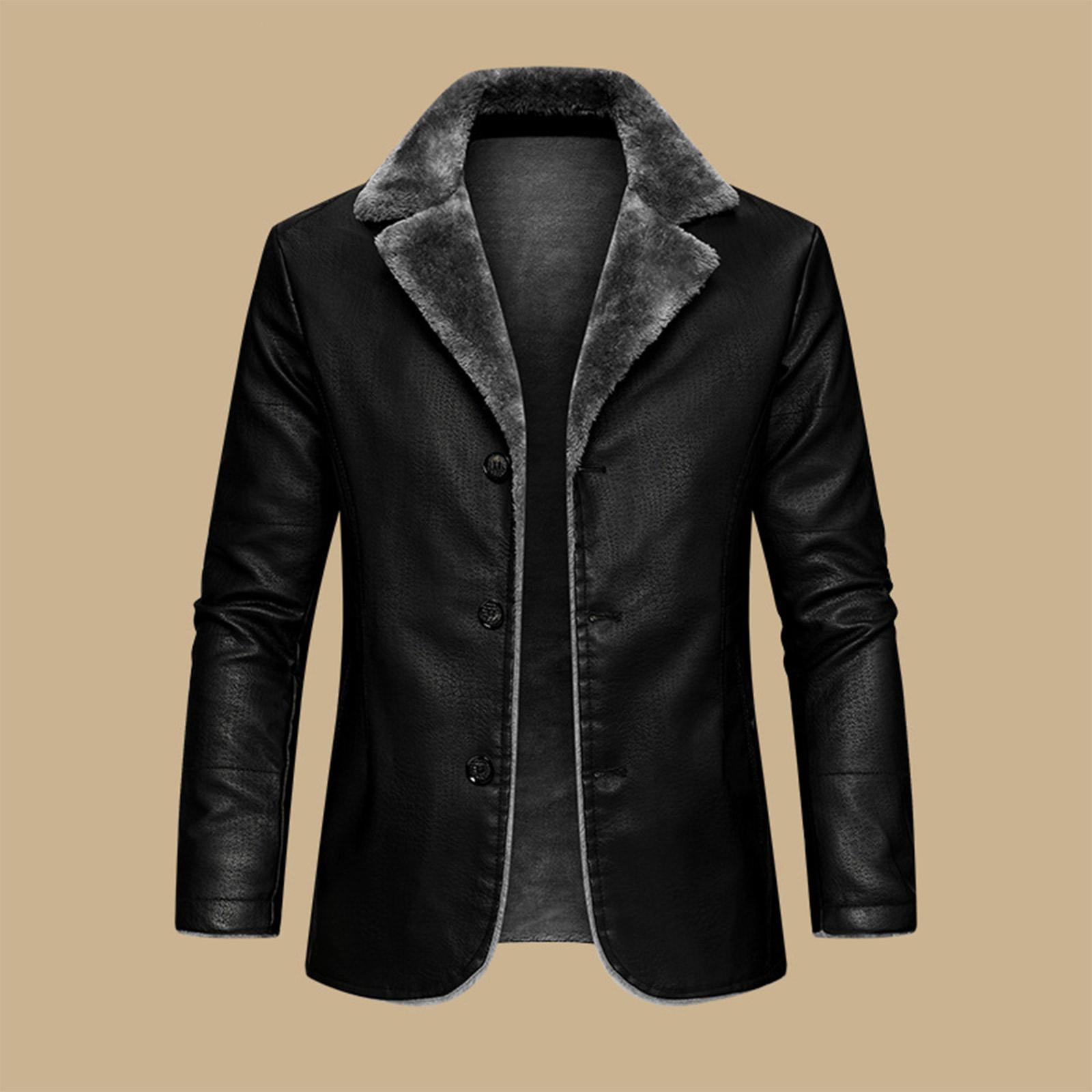 

Men s Leather Business Jacket With Plush Velvet And Large Lapel Suit Leather Jacket XXL чёрный
