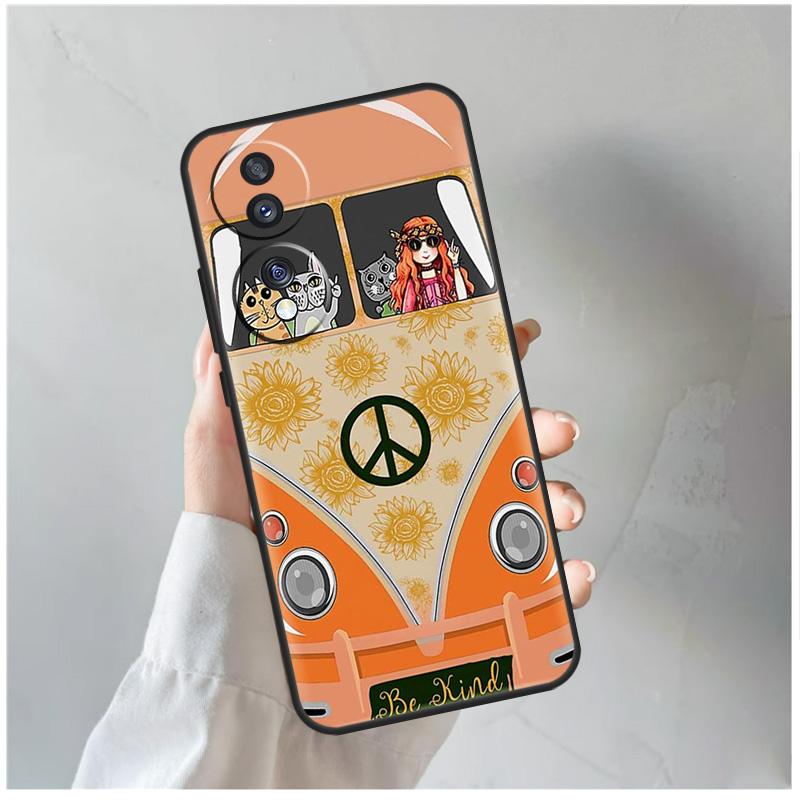 Hippie Fredsbuss och Solrosfodral För Honor 90 Lite 50 70 Magic 5 6 Pro X6 X7 X8 X9 X6a X7a X8a X9a X9b X8b Skydd Coque