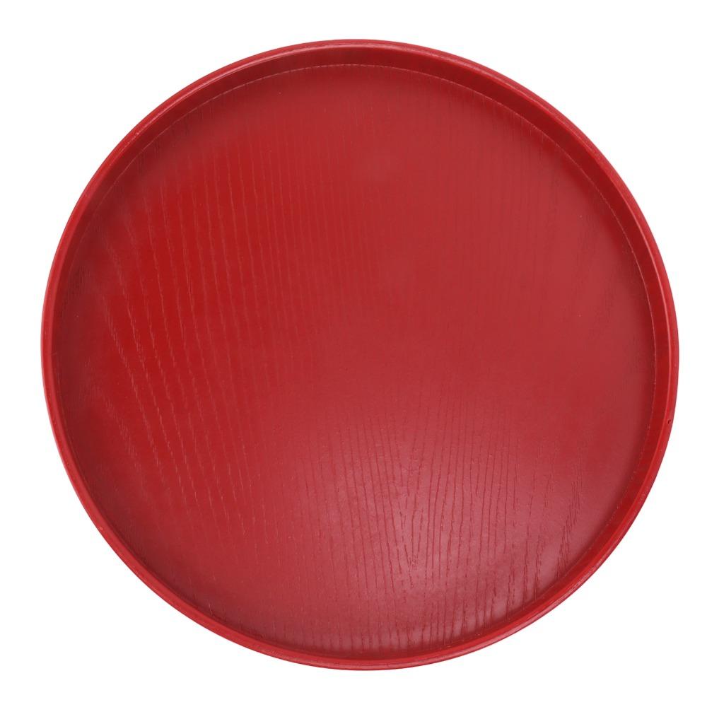 Food Meals Serving Wooden Tea Tray Round Wine Red Round Tea Plate Non-Slip Solid Wood Red Serving Tray Restaurant