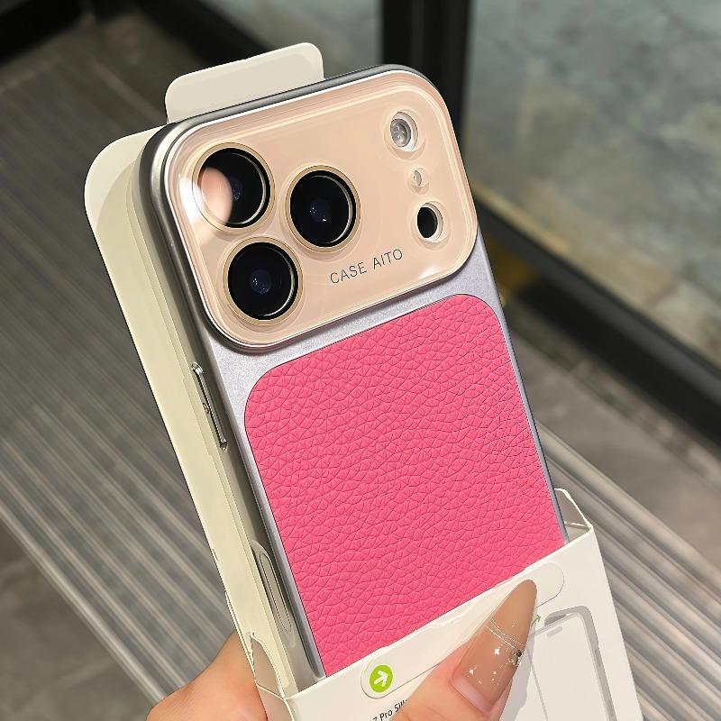 Luxury Lychee Leather Color Case for iPhone 17 16 15 14 13 Pro Max Matte Shockproof Glass Camera Protection Soft Bumper Cover