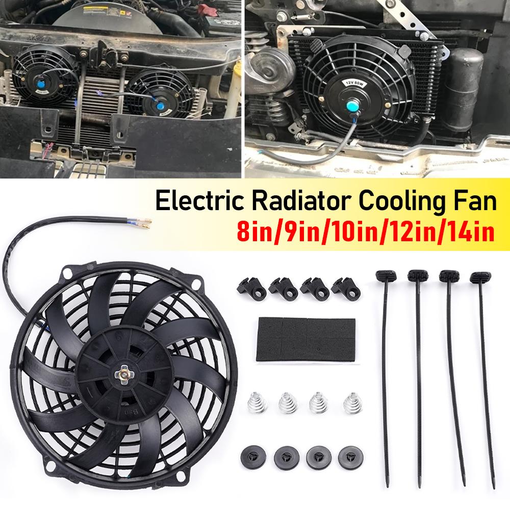 Auto A/C Electronic Fan Universal 8/9/10/12/14 Inch 12V 2100RPM Electronic Cooling Fan Straight Black Blade Electric Cool Kit