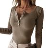 Blouse V-neck Button Cotton Blend Long Sleeve Shirt for Date