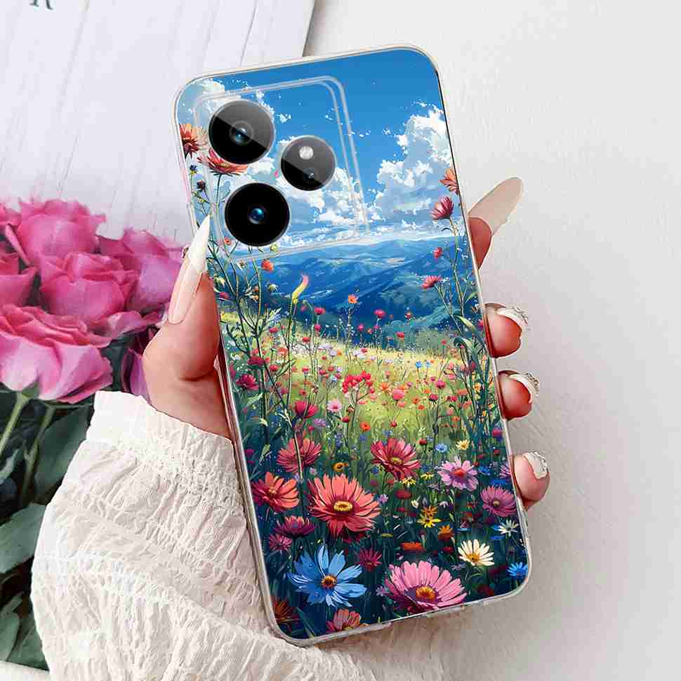 For Realme GT 7 5G 2025 RMX5061 Case Cute Girl New Flowers Soft Silicone TPU Cover For Realme GT7 GT 7T 5G Global Phone Cases
