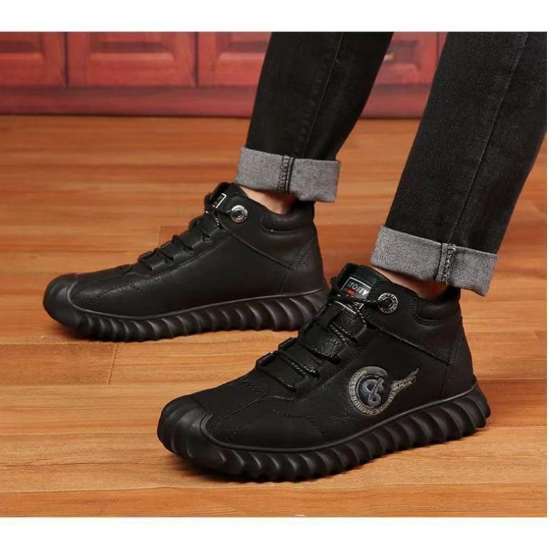 Winter Practical Men's Cotton Shoes with Fleece Lining Warm High-top Cotton Snow Boots Dad Shoes