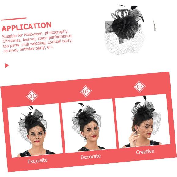 Mesh Flower Headband Cocktail Tea Party Hat Clip for Women Wedding Special Occasion Accessories Black