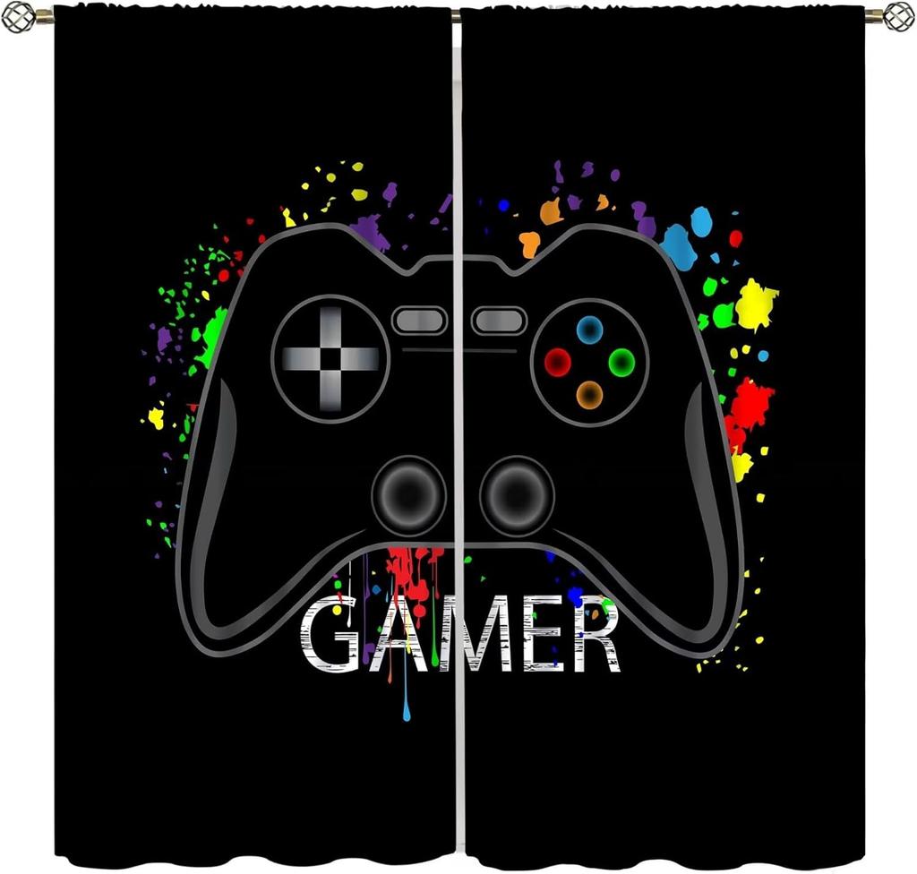 Spiel Vorhänge Cartoon Gamepad Junge Mädchen Teenager Schlafzimmer Neon Dekorativ Küche Wohnzimmer Vorhang Set Bahnen Polyester Perfekt Für Bereich
