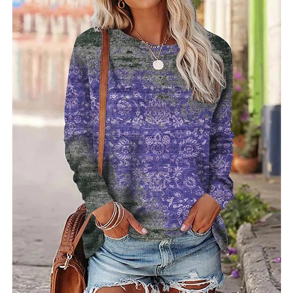 Spring and Autumn Round Neck Geometric Pattern 3D Printed Top Fashionable Casual Long Sleeved Women's T-shirts
