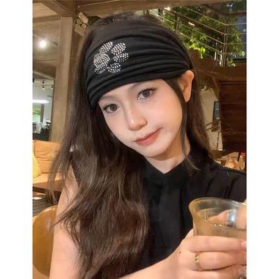 Outdoor Fashion Wide Rhinestone Headband Trendy Stretchy Solid Color Turban Versatile Embellished Elastic Hairband for Women