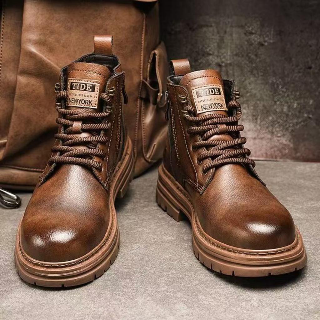 New Men's High Top Waterproof Casual Shoes, Anti Slip and Wear-resistant Workwear Boots, Fashionable Outdoor Work Boots