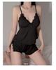 Stunning Deep V Lace Cami Top & Elastic Waist Slit Shorts Set