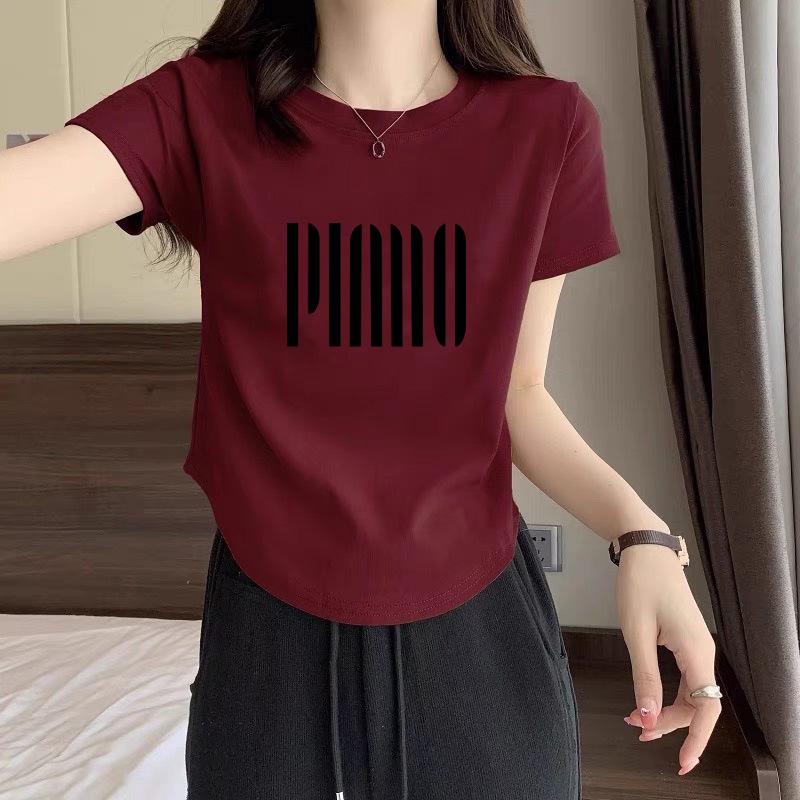 

Pure cotton summer new foreign style short-sleeved t-shirt top women s irregular and thin versatile bottoming shirt women s striped printing XXL