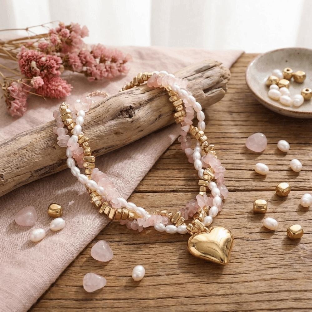 Pink Gold Gold Plated Pendant Necklace Three-Layer Clavicle Chain Birthday Party
