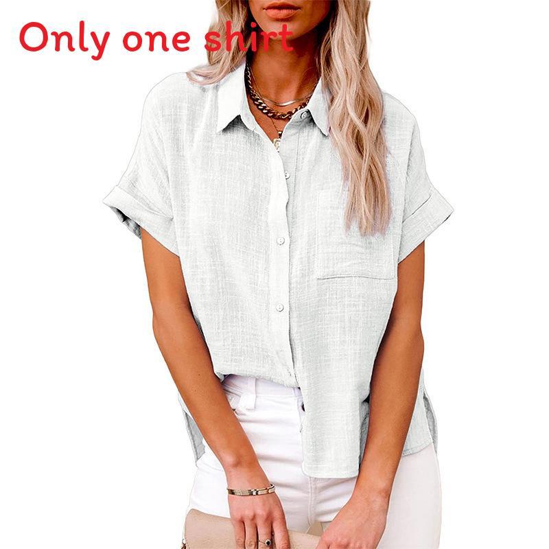 Summer Womens Casual Cotton Short Sleeve Shirt With Color Block Patching For Office Wear