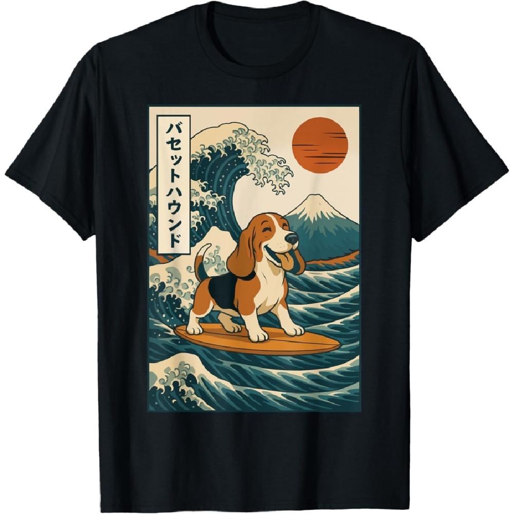 

Basset Hound Surfing Japanese Wave T-Shirt S