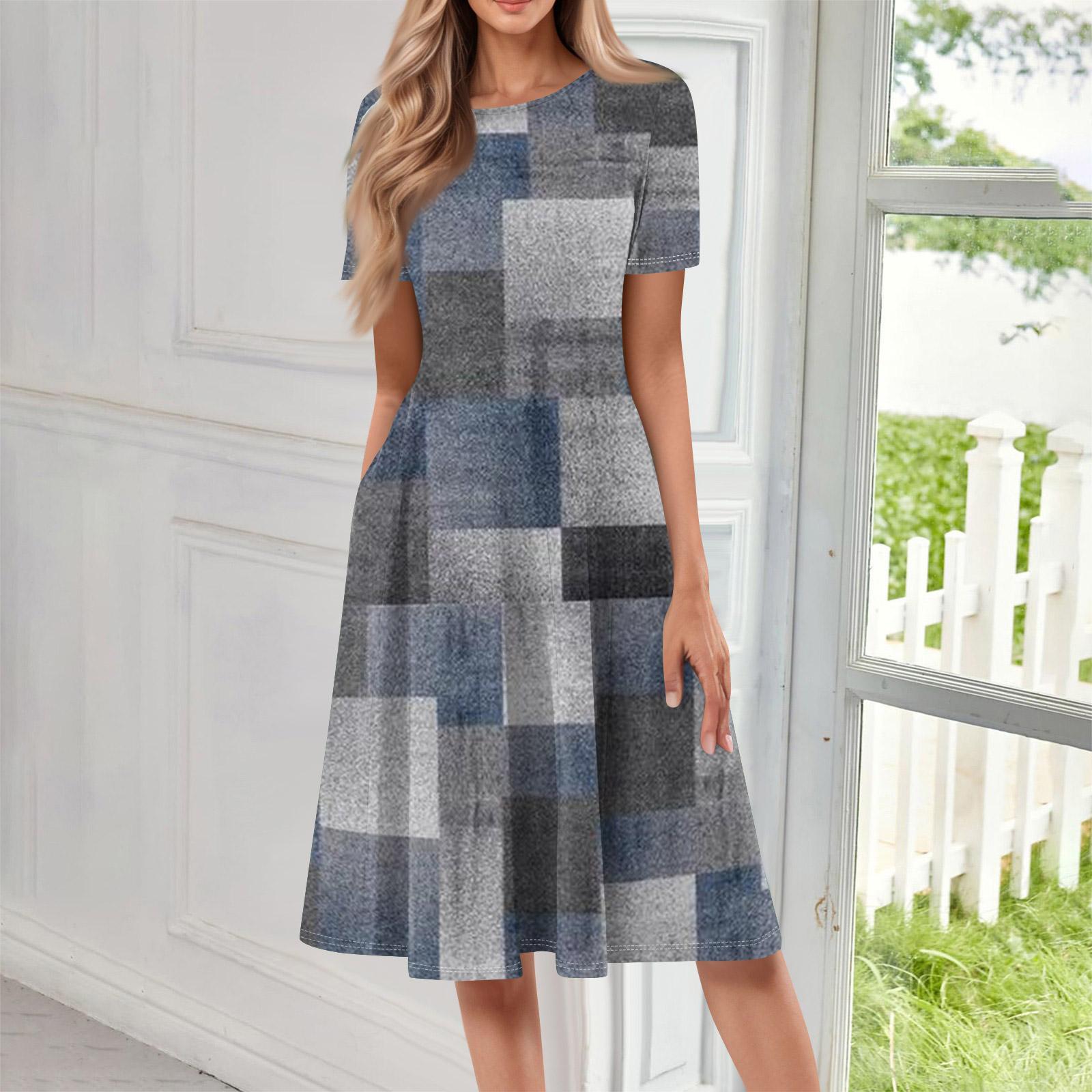 

Жіноча повсякденна сукня з принтом, круглим вирізом, довга XXXL Темно-синій