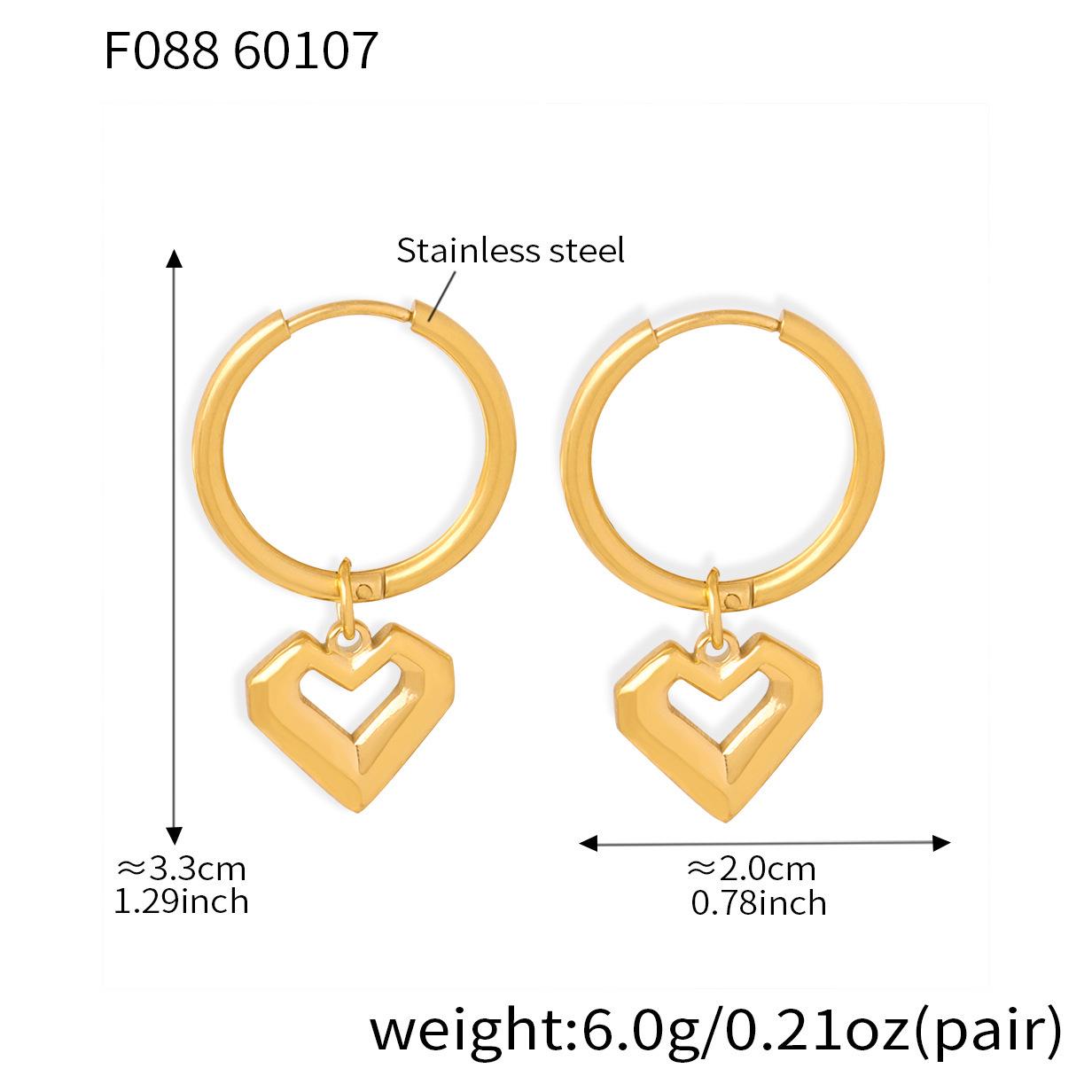 Elegant Heart Pendant Earrings: 18k Gold-Plated Stainless Steel, Niche Design