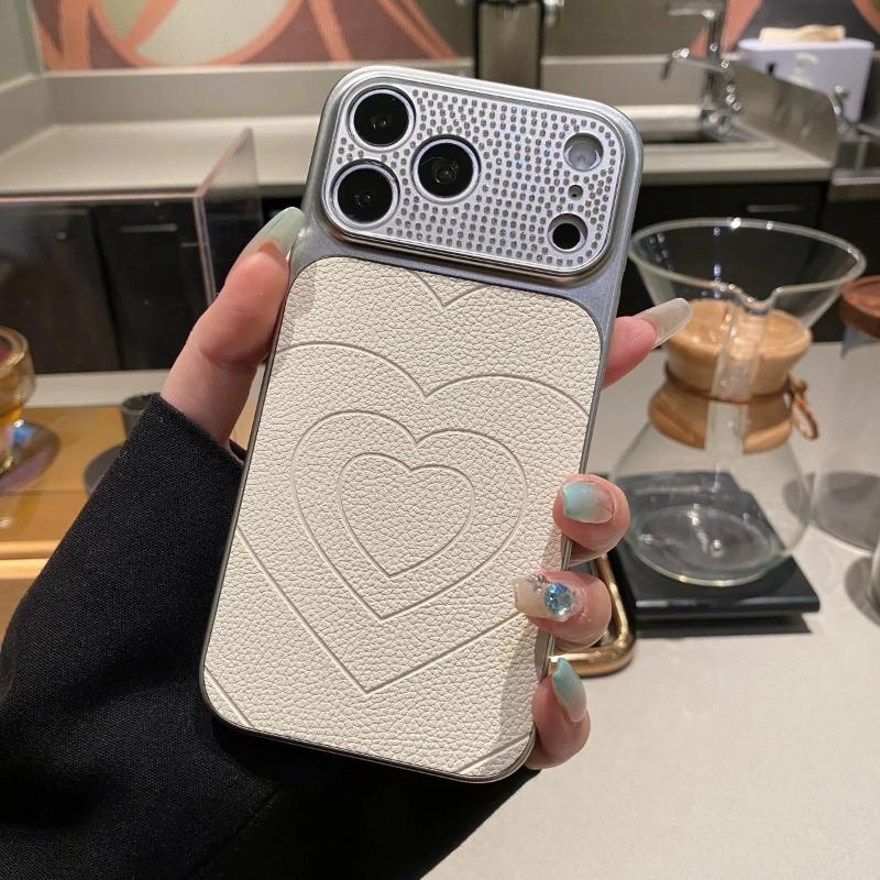 Glitzer Diamant Strass Kamera Schutz Handyhülle Für Für Iphone 17 16 1 14 13 17Pro Max Einbuchtung Herz Lederstruktur Hülle
