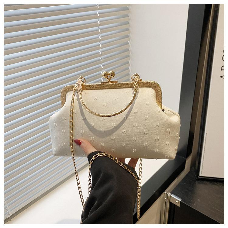 Summer new canvas fashion banquet simple lock chain shoulder crossbody shell handbag