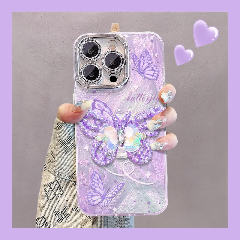 Bead Butterfly Stand Suitable for Apple 16 Mobile Phone Case Huawei Mate60pro Feather Yarn 15 High-end Sense 14/13 Women