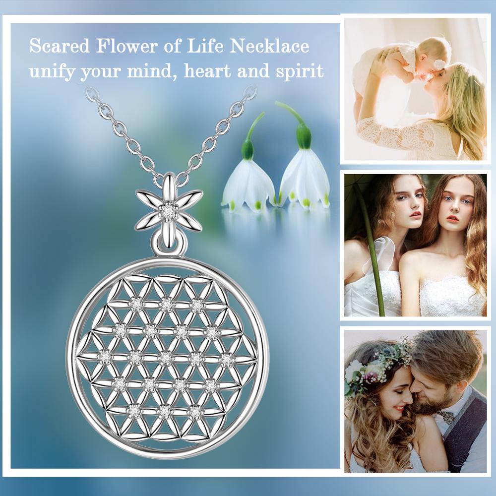 925 Sterling Silber Halskette „Blume des Lebens“ Heilige Kreise Großer runder Anhänger aus Sterlingsilber Geometrische Halsketten CYD419