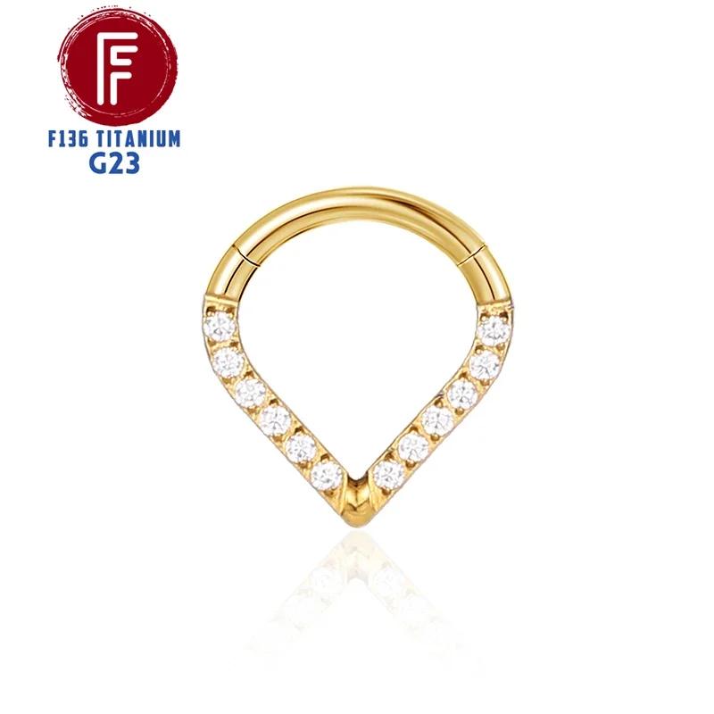 G23 Titanium Daith Cartilage Earrings 16G Helix Nose Septum Piercing Conch Hinged Clicker Body Jewelry Ear Ring Zircon