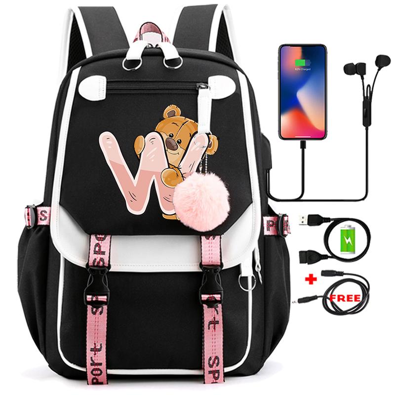 

Друк на полотні 26 англійських літер Студентська шкільна сумка Рюкзак для дівчинки-підлітка на відкритому повітрі Книжкова сумка для ноутбука Дорожній рюкзак