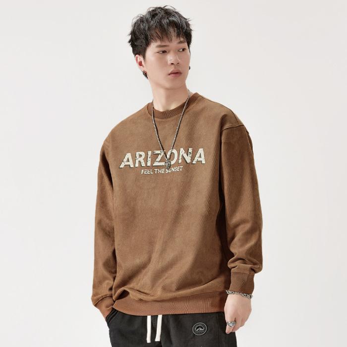 

Осенний 380G американский тяжелый круглый ворот свитер мужской свободный модный брендовый принт большой размер топ длинный рукав куртка модный 3XL темно-коричневого