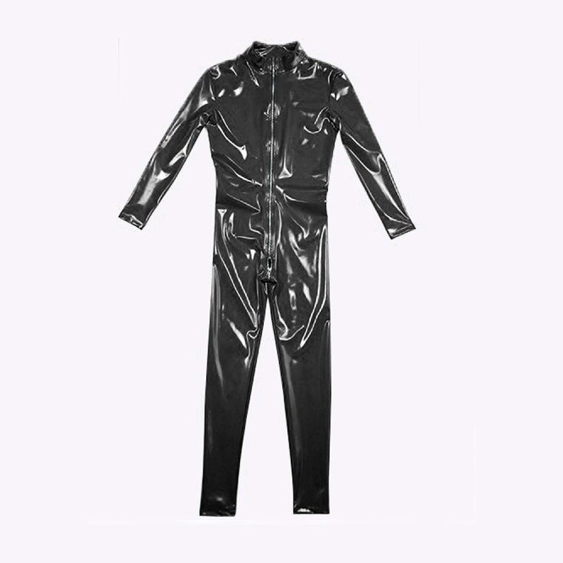 Sexy Women Pvc Shiny Bodysuit Pu Faux Leather Zipper Open Bust Sexy Maid Tight Leotard Moto Biker Club Wear Plus Size Jumpsuit