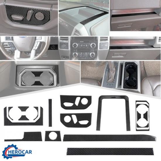 Car Console Panel Trim Cover Decal Sticker For Ford F150 2015+ Soft Carbon Fiber