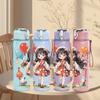 1PC Girl With Colorful Party Balloons Pattern 750ml Color Plastic Sports Water Bottle Leakproof Flip Straw Lid Suitable for Sports Office Home Use