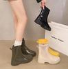 2025 Women's Fashion Elastic Band Waterproof Rain Boots - Thick Sole, Solid Color, Non-Slip & Versatile Casual Galoshes