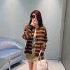 European Retro Autumn Logo Stripe Soft Texture Long Sleeve Sweater Cardigan for Women