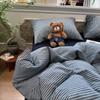 Washable Cotton Stripe Plaid Soft Bed Set: Includes Duvet Cover, Fitted Sheet & Pillowcases.