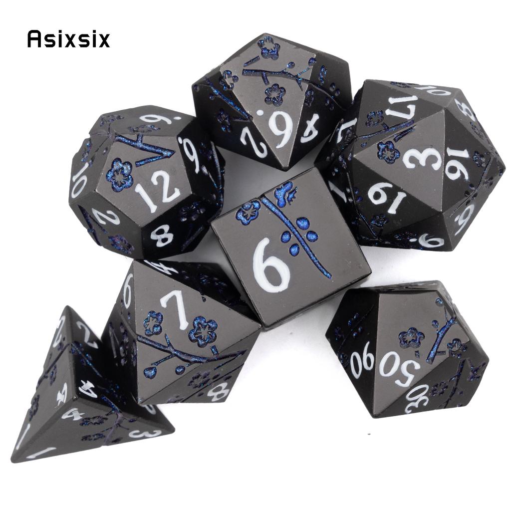 7 Pcs Black Flower Metal Dice Solid Metal Polyhedral Dice Set Suitable for Role-Playing RPG Board Game Card Game