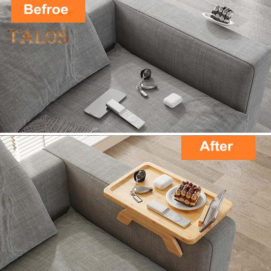 Sofa Arm Tray Table Foldable Armrest Tray Anti-Slip Sofa Table with 360 Degrees Swivel Phone Holder for Snacks Drinks Remote Space Saving Couch Cup