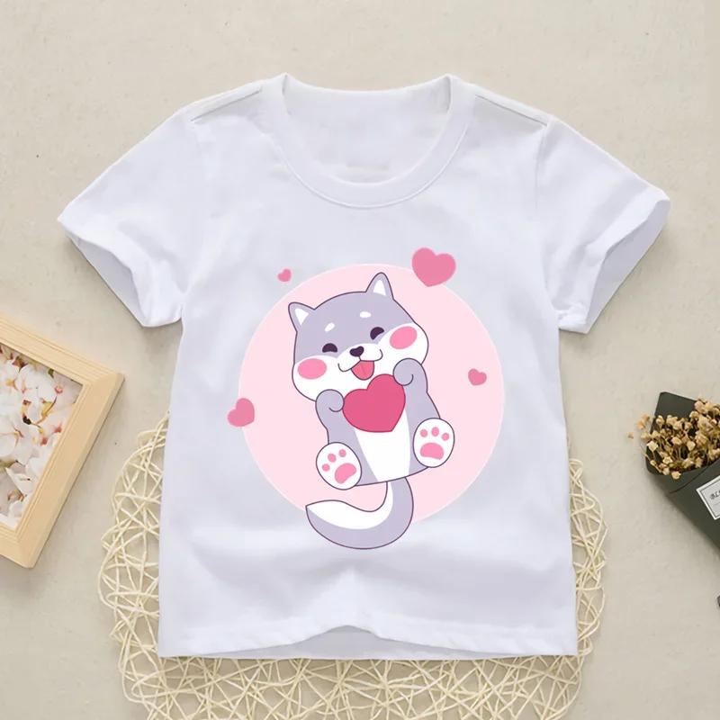 2025 New Fashion Cute Shiba Inu Girls Boys Print T Shirt Tops Kids Funny Clothes Cartoon Children Round Neck New Tshirt
