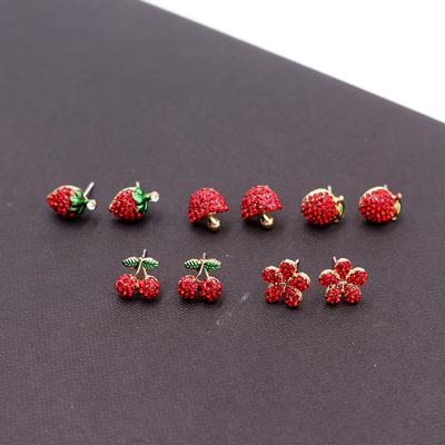 Sweet Strawberry Cherry Apple Fruit Earrings Red Flower Earrings Hipster Mushroom Earrings