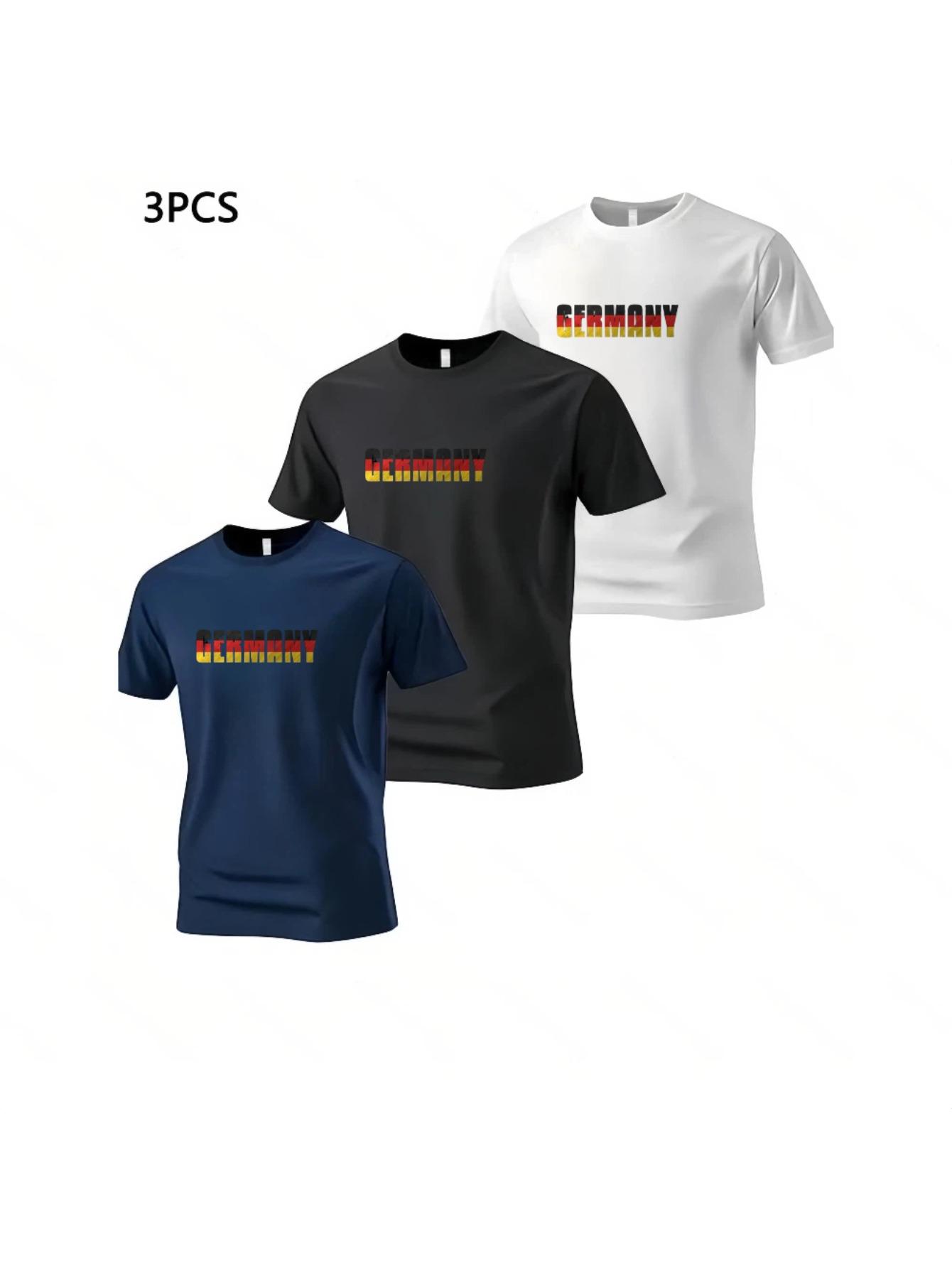 Men s Trendy Three-Pack T-Shirts with German Letter Creative Print M