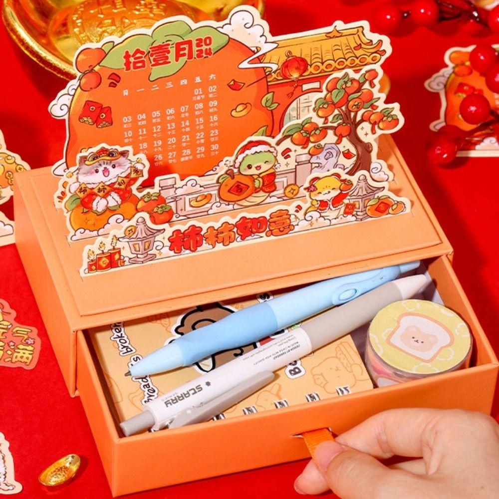 Mini Desktop Calendar Cartoon Lucky Calendar Desktop Ornaments Fortune Cat Calendar  Birthday Gifts