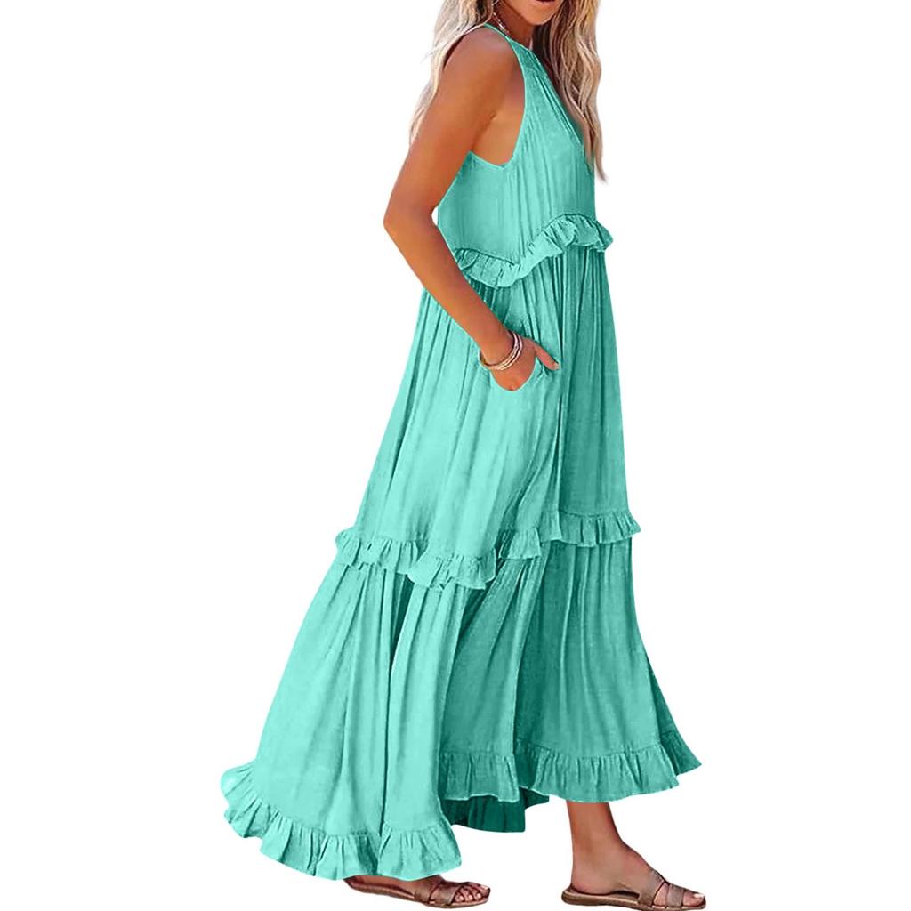 Damen Sommer Langes Kleid Big Swing Strandkleid