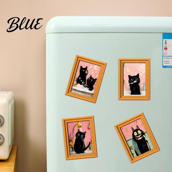 Retro Holz Fotorahmen Magnete Schwarze Katze Kühlschrankmagnet Saisonale Cartoon Küche Badezimmer Dekor Dekorativ Weichmagnetische Aufkleber Niedliches Thema