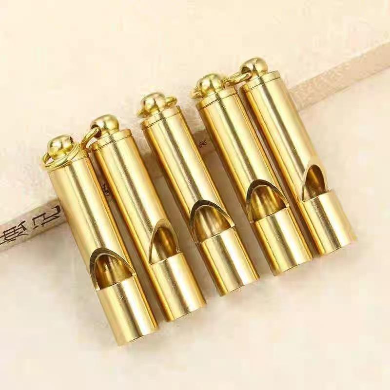 Handmade Brass Survival Whistle Keychain Pendant - Retro Yellow Pure Copper EDC Tool