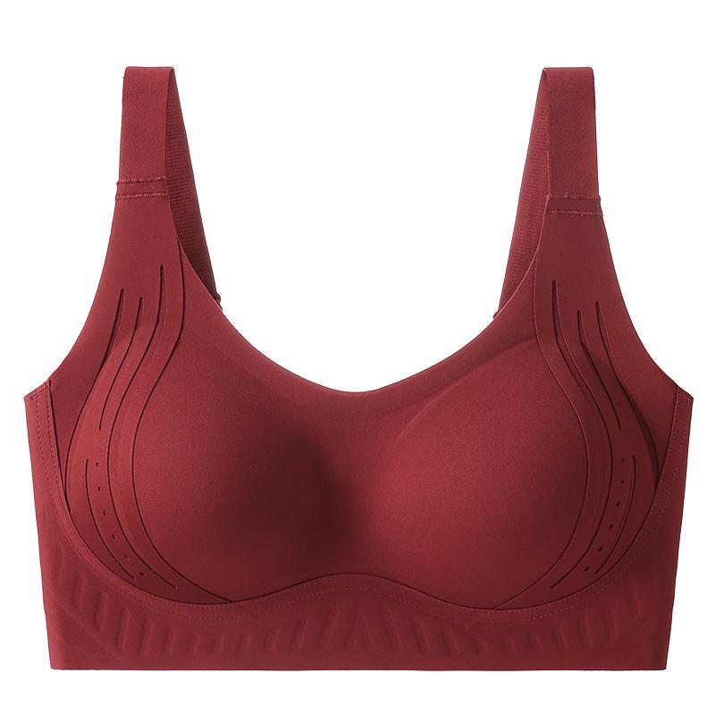 Traceless comfortable underwear women's big breasts show small gathering and upper support anti-sagging skin-friendly no steel ring elastic fixed bra