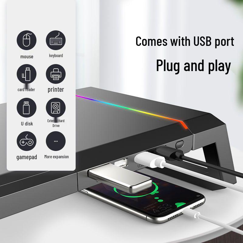 Multifunctional Monitor Riser Stand with USB Extension & Desktop Storage