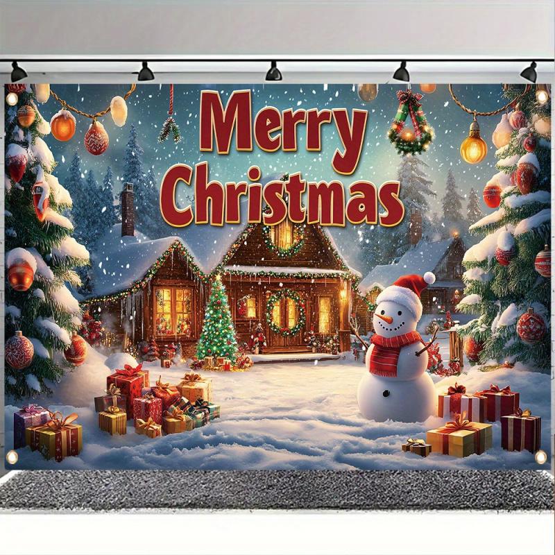 1pc 2D Flat, Merry Christmas Party Banner - Durable Polyester Material for Festive Wall Decoration, No Power Required Wsj