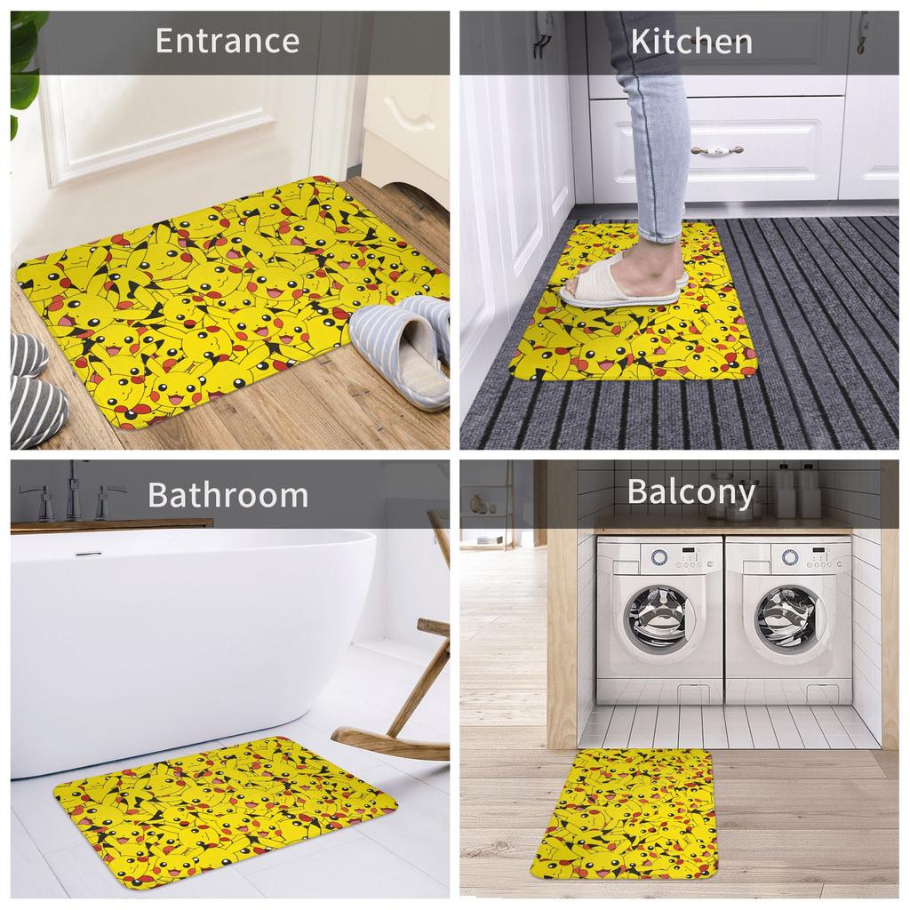 Anime Cartoon Pikachus Front Door Mat Anti-Slip Outdoor Quick Dry Doormat Kitchen Balcony Entrance Rug Carpet