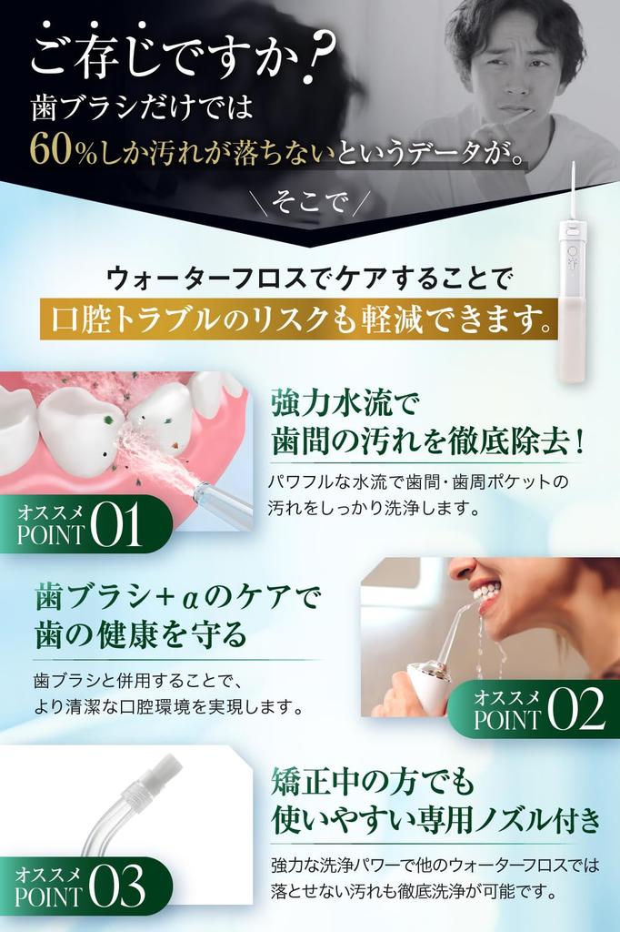 By and Oral Irrigator Jet Washer IPX7 Waterproof Portable [Supervised Dentists, Hygienists, Doctors] [Japanese Company] (200ml, White)