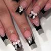 Nude Resin Nail Extension with Black Tip Sweet & Charming Reusable False Nails for Hot Girl Dress Matching